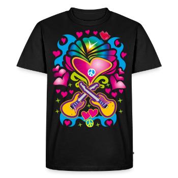 17 Liebe Herzen Gitarren Frieden Blumenkind - Männer Premium Bio T-Shirt - Schwarz - Vorne - Nico (187cm)