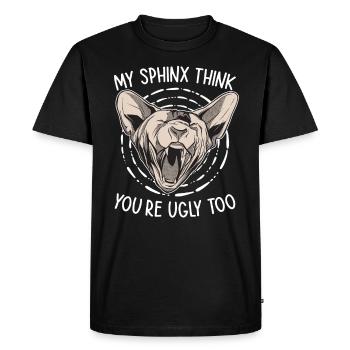 Mon Sphinx pense que toi aussi tu es moche Sphynx - T-shirt Premium bio Homme - noir - Devant - Nico (187cm)