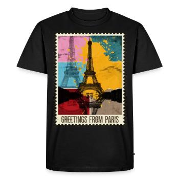 Paris France City Skyline Stamp - Men's Premium Organic T-Shirt - black - Front - Nico (187cm)