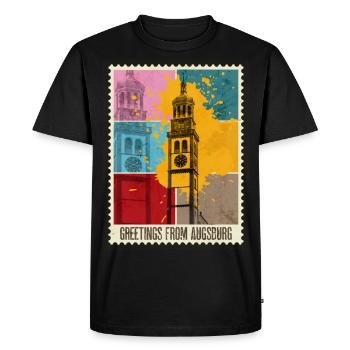 Augsburg Germany City Skyline Postage Stamp Colorful - Men's Premium Organic T-Shirt - black - Front - Nico (187cm)