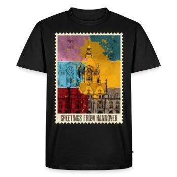 Timbre sur la ligne d’horizon de la ville de Hanovre en Allemagne - T-shirt Premium bio Homme - noir - Devant - Nico (187cm)