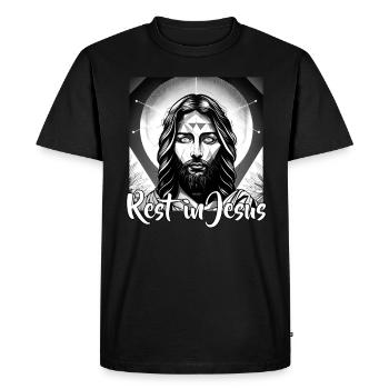 Citations chrétiennes Dessins reposent en Jésus Chrétiens - T-shirt Premium bio Homme - noir - Devant - Nico (187cm)