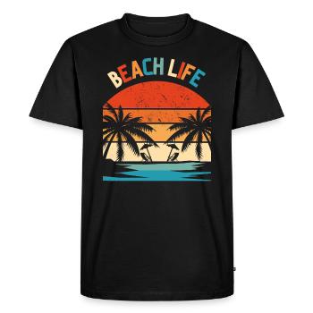 Beach Life Retro Coucher de soleil - T-shirt Premium bio Homme - noir - Devant - Nico (187cm)