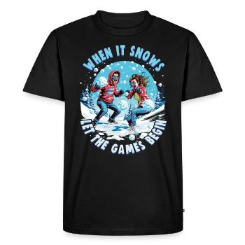 Schneeballschlacht - Quand il neige, laissez les jeux - T-shirt Premium bio Homme - noir - Devant - Nico (187cm)