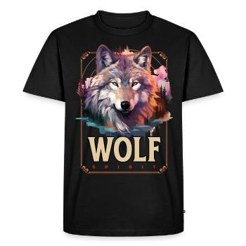 Loup tête de loup Nature nature sauvage aventure forêt Art - T-shirt Premium bio Homme - noir - Devant - Nico (187cm)
