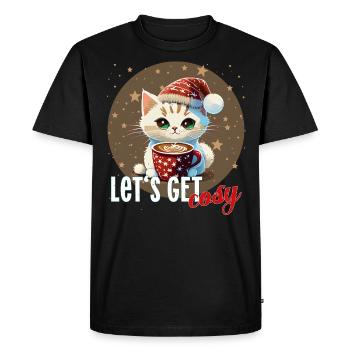 chat café chat Allons bien cosy Noël café père Noël - T-shirt Premium bio Homme - noir - Devant - Nico (187cm)