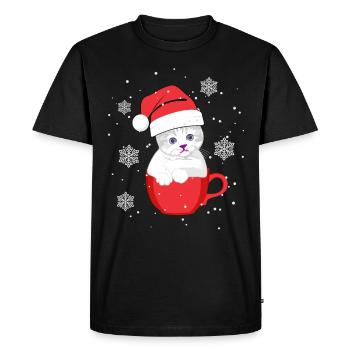 Mignon chat blanc avec chapeau de Noël - T-shirt Premium bio Homme - noir - Devant - Nico (187cm)