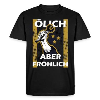 Huileux mais joyeux, mécanique huileux - T-shirt Premium bio Homme - noir - Devant - Nico (187cm)