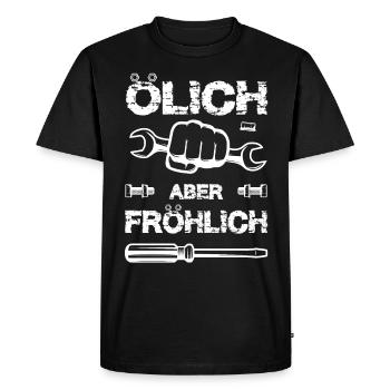 Huileux mais joyeux, mécanique huileux - T-shirt Premium bio Homme - noir - Devant - Nico (187cm)