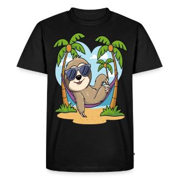 Lazy Sloth Chilling Under Palm Trees - Men's Premium Organic T-Shirt - black - Front - Nico (187cm)