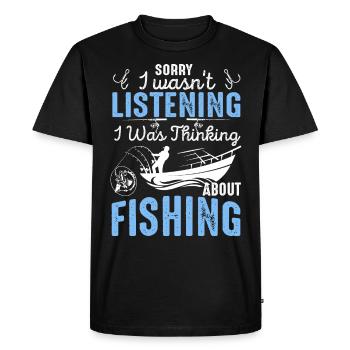 Thinking About Fishing Funny Quote - Men's Premium Organic T-Shirt - black - Front - Nico (187cm)
