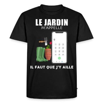 Jardinier jardinière humoour le jardin m'appelle - T-shirt Premium bio Homme - noir - Devant - Nico (187cm)