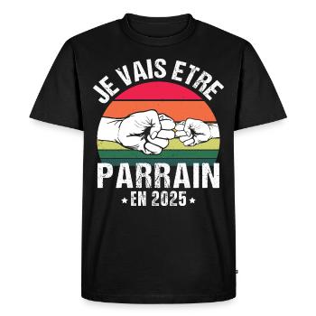 Je vais être parrain 2025 futur parrain vintage - T-shirt Premium bio Homme - noir - Devant - Nico (187cm)