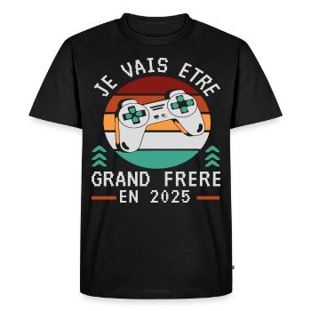 Grand Frère 2025 Annonce Naissance Geek Gamer - T-shirt Premium bio Homme - noir - Devant - Nico (187cm)