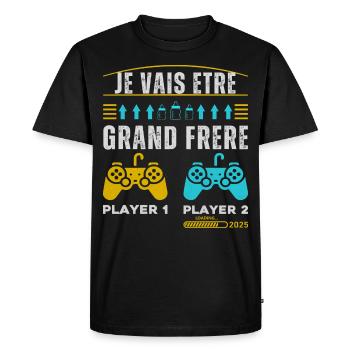 Grand Frère 2025 Annonce Naissance Geek Gamer - T-shirt Premium bio Homme - noir - Devant - Nico (187cm)