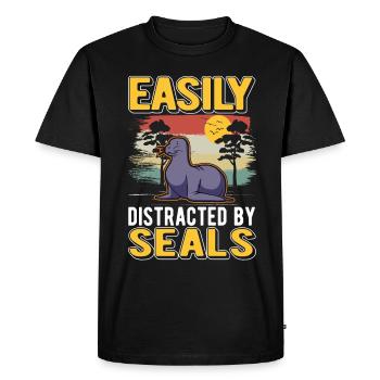 Facilement distrait par Seal Seal Sea Lion - T-shirt Premium bio Homme - noir - Devant - Nico (187cm)