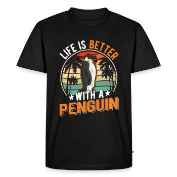 Life is better with a Penguin Pinguin - Men's Premium Organic T-Shirt - black - Front - Nico (187cm)