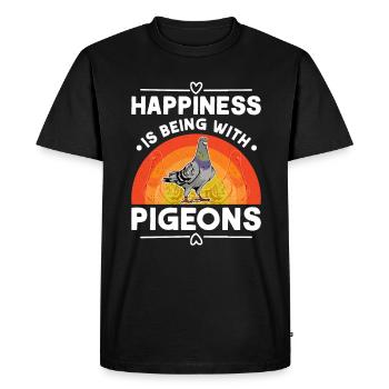 Le bonheur, c’est d’être avec Pigeons Taube - T-shirt Premium bio Homme - noir - Devant - Nico (187cm)