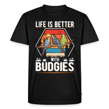 Life is better with Budgies Budgies Budgie - Men's Premium Organic T-Shirt - black - Front - Nico (187cm)