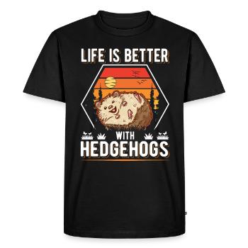 Life is better with Hedgehogs Hedgehog - Men's Premium Organic T-Shirt - black - Front - Nico (187cm)