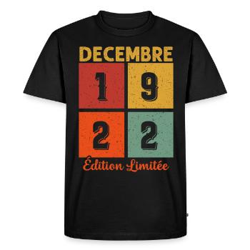 Décembre 1922 Edition limitée Cadeau Anniversaire - T-shirt Premium bio Homme - noir - Devant - Nico (187cm)