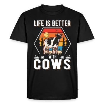 Life is better with Cows Cow Cattle Breeder - Men's Premium Organic T-Shirt - black - Front - Nico (187cm)