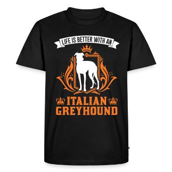 Life is better with an Italian Greyhound - Men's Premium Organic T-Shirt - black - Front - Nico (187cm)