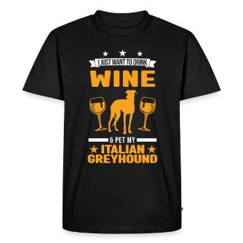 Italian greyhound and wine - Men's Premium Organic T-Shirt - black - Front - Nico (187cm)