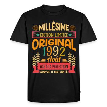 Millésime Né(e) Août 1992 Cadeau Anniversaire - T-shirt Premium bio Homme - noir - Devant - Nico (187cm)