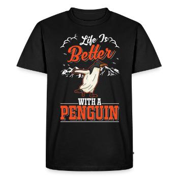 Life is better with a Penguin Pinguin - Men's Premium Organic T-Shirt - black - Front - Nico (187cm)