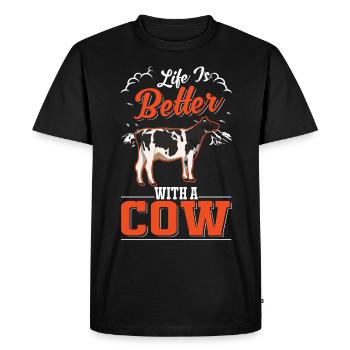 Life is better with a Cow Cattle Breeder Cows Cow - Men's Premium Organic T-Shirt - black - Front - Nico (187cm)