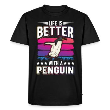 Life is better with a Penguin Pinguin - Men's Premium Organic T-Shirt - black - Front - Nico (187cm)