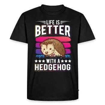 Life is better with a Hedgehog Igel - Men's Premium Organic T-Shirt - black - Front - Nico (187cm)