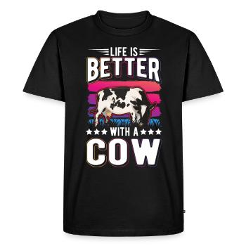 Life is better with a Cow Cattle Breeder Cows Cow - Men's Premium Organic T-Shirt - black - Front - Nico (187cm)