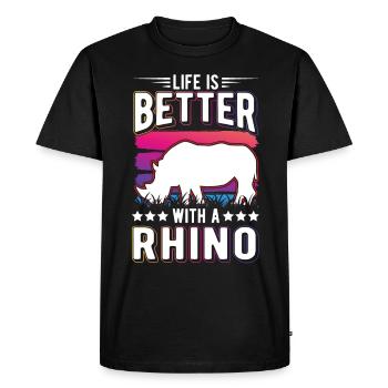 Life is better with a Rhino Rhinozeros Nashorn - Men's Premium Organic T-Shirt - black - Front - Nico (187cm)