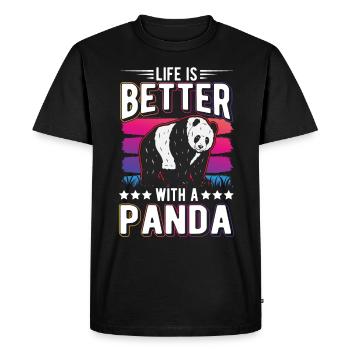 Life is better with a Panda - Men's Premium Organic T-Shirt - black - Front - Nico (187cm)