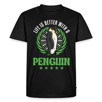 Life is better with a Penguin Pinguin - Men's Premium Organic T-Shirt - black - Front - Nico (187cm)