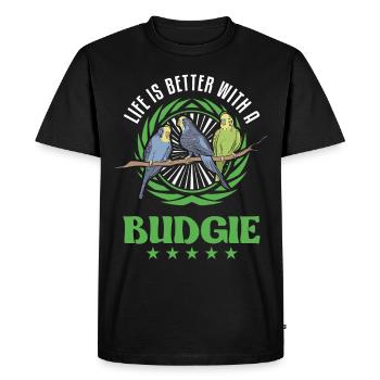 Life is better with a Budgie Budgie Parakeet Parakeet - Men's Premium Organic T-Shirt - black - Front - Nico (187cm)