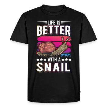 Life is better with a Snail Schnecke - Men's Premium Organic T-Shirt - black - Front - Nico (187cm)