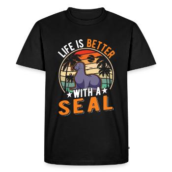 La vie est meilleure avec un Seal Sea Lion Robbe - T-shirt Premium bio Homme - noir - Devant - Nico (187cm)