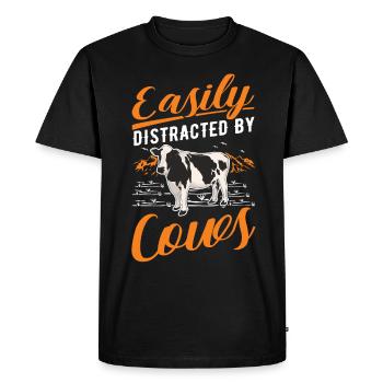 Easily distracted by Cows cow cattle breeder cow - Men's Premium Organic T-Shirt - black - Front - Nico (187cm)