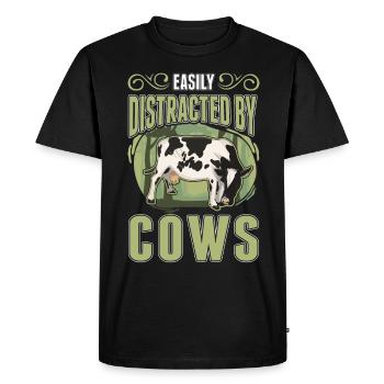 Easily distracted by Cows cow cattle breeder cow - Men's Premium Organic T-Shirt - black - Front - Nico (187cm)