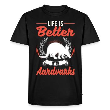 Life is better with aardvark - Men's Premium Organic T-Shirt - black - Front - Nico (187cm)