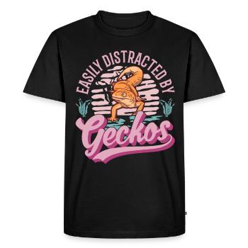 Easily distracted by Geckos Leopardgecko - Men's Premium Organic T-Shirt - black - Front - Nico (187cm)