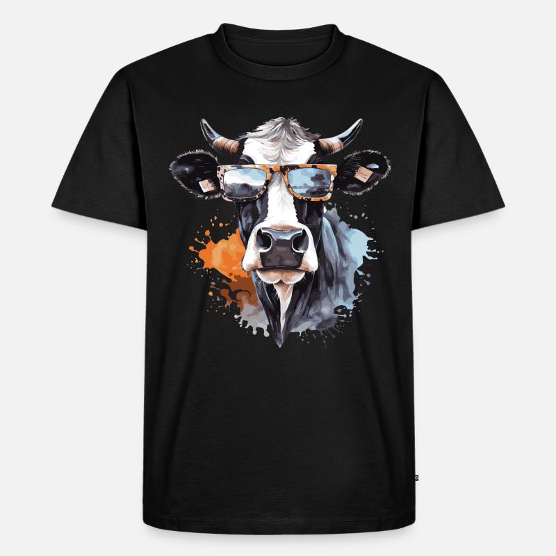 Kuh mit Sonnenbrille - Männer Premium Bio T-Shirt - Schwarz