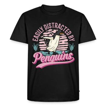 Easily distracted by Penguins Pinguin - Men's Premium Organic T-Shirt - black - Front - Nico (187cm)