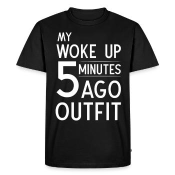 Mon réveil il y a 5 minutes Tenue - T-shirt Premium bio Homme - noir - Devant - Nico (187cm)