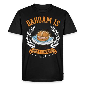 Dahoam is wos a Leberkas gibt Leberkäse - Men's Premium Organic T-Shirt - black - Front - Nico (187cm)