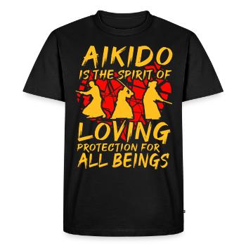 Aikido is the spirit of loving protection for all - Men's Premium Organic T-Shirt - black - Front - Nico (187cm)