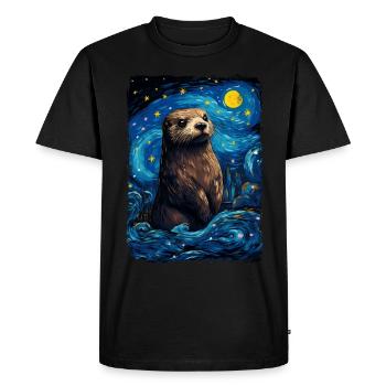 Loutre Nuit étoilée - T-shirt Premium bio Homme - noir - Devant - Nico (187cm)